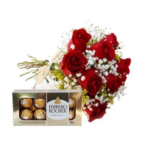 Buquê de 12 Rosas com Ferrero Rocher